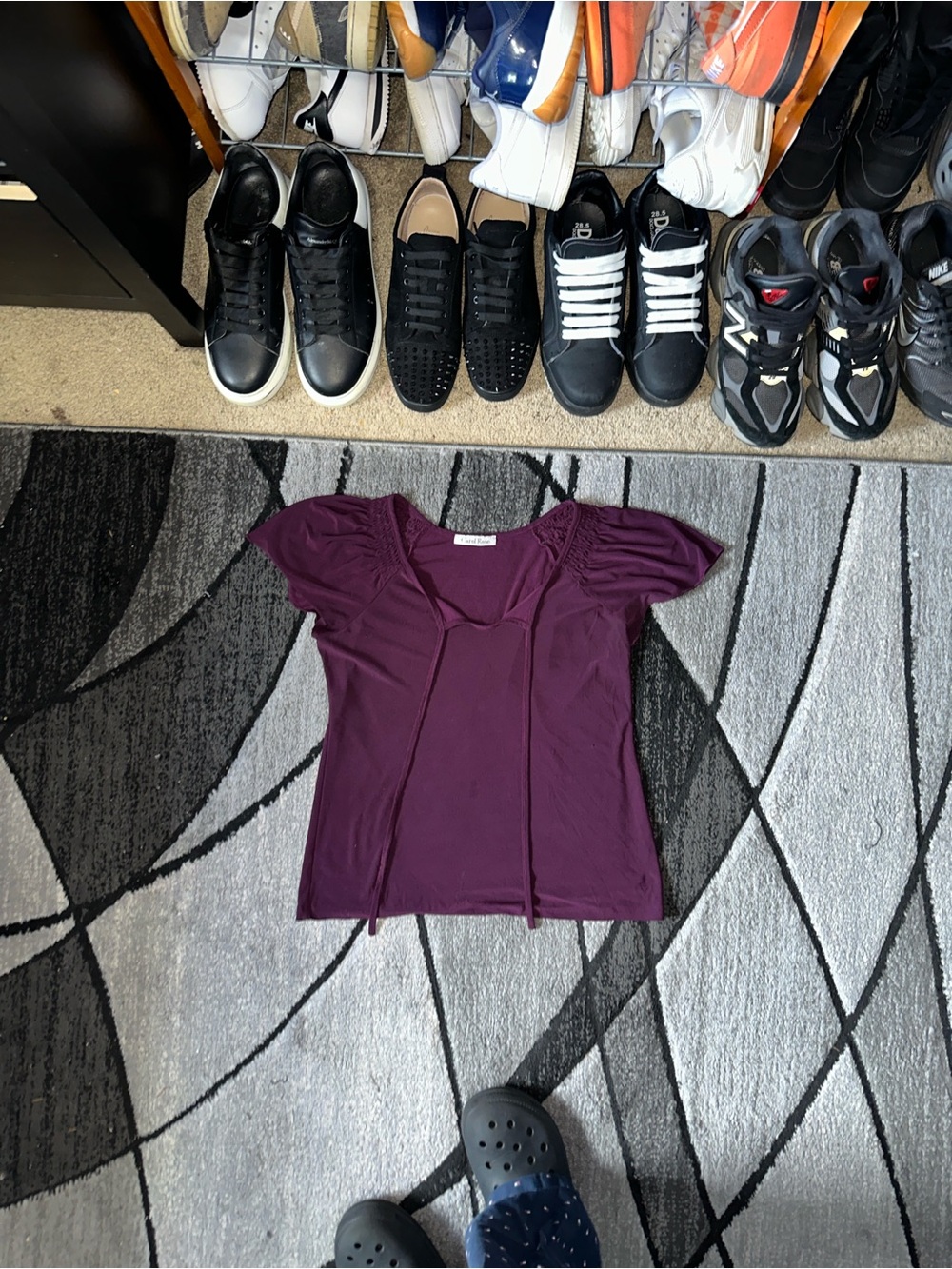 Womenβs Short Sleeve V-Neck Top with Front Ties - Plum